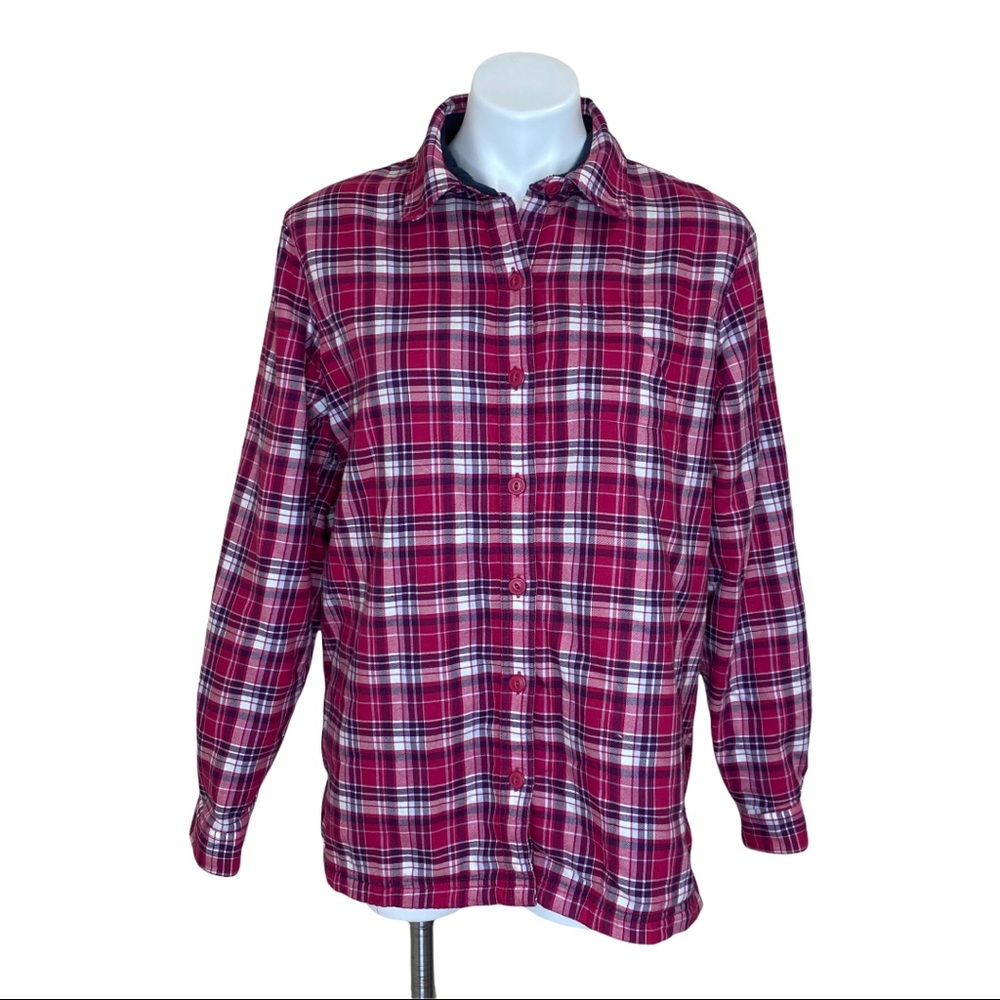 L.L. Bean Red Plaid Fleece Lined Flannel Top